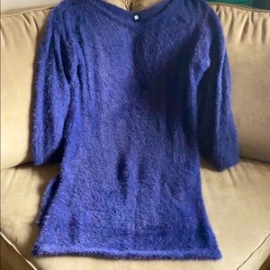 Fuzzy blue off the shoulder sweater dress